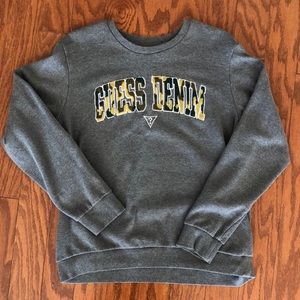 Guess denim gray sweatshirt with camo lettering